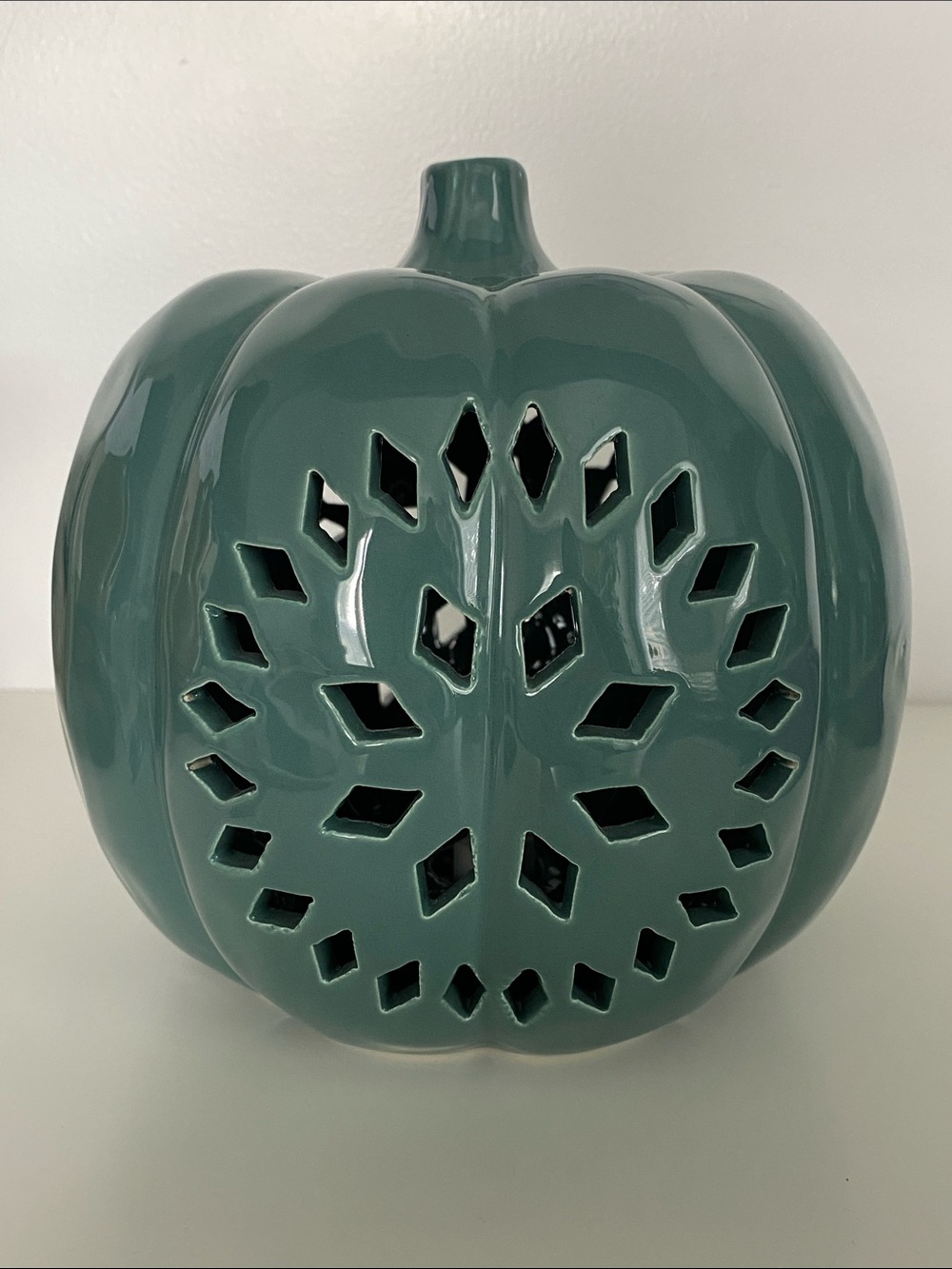 Ceramic teal light-up pumpkin fall decor